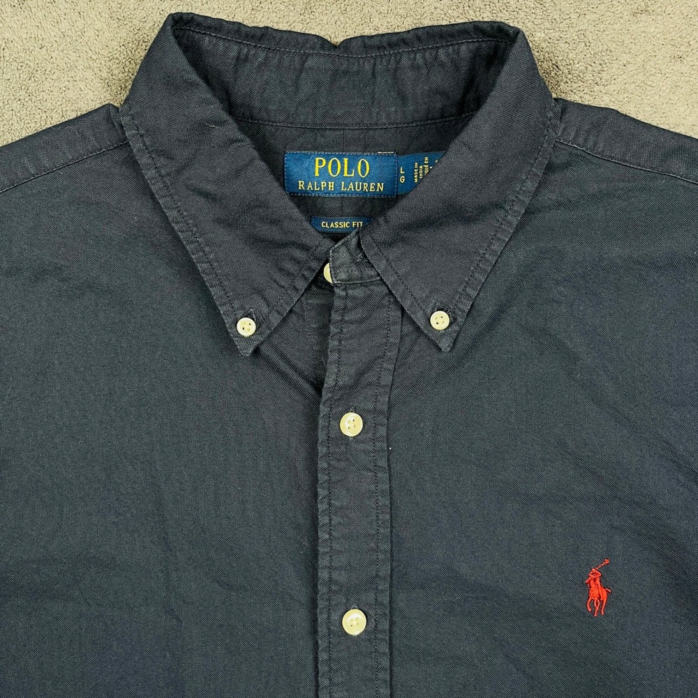 Polo Ralph Lauren Oxford Shirt Mens Large Navy Classic Fit Long Sleeve Button Up